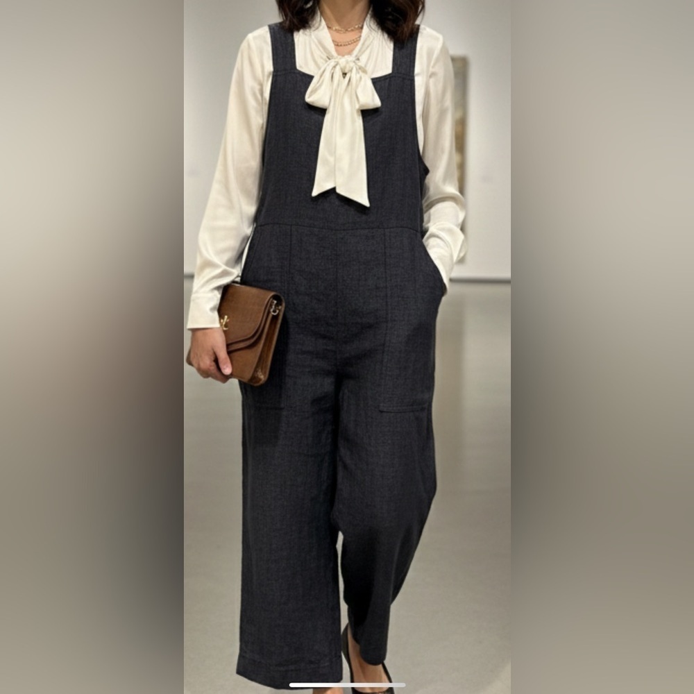 Eileen Fisher Charcoal Jumpsuit with Cream Accents…